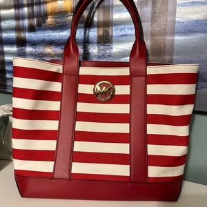Michael Kors Red and white striped Nautical tote